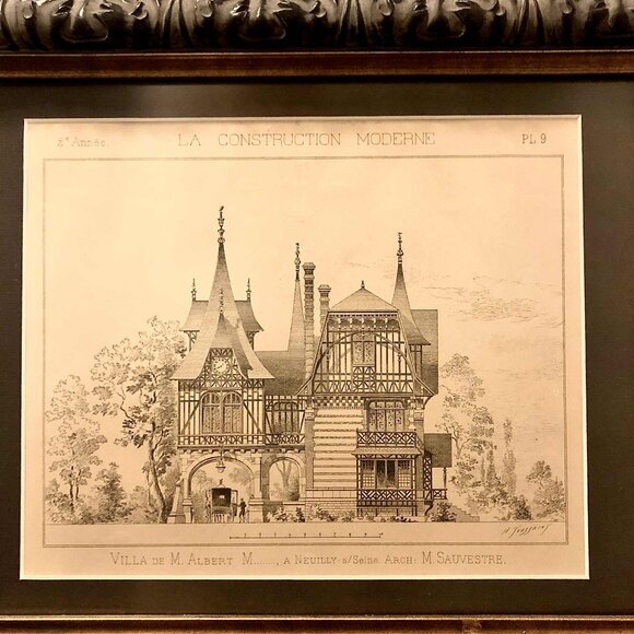 Pr Framed Antique French Architecture Engraved Prints CONSTRUCTION MODERNE 1890s - Picture 4 of 11